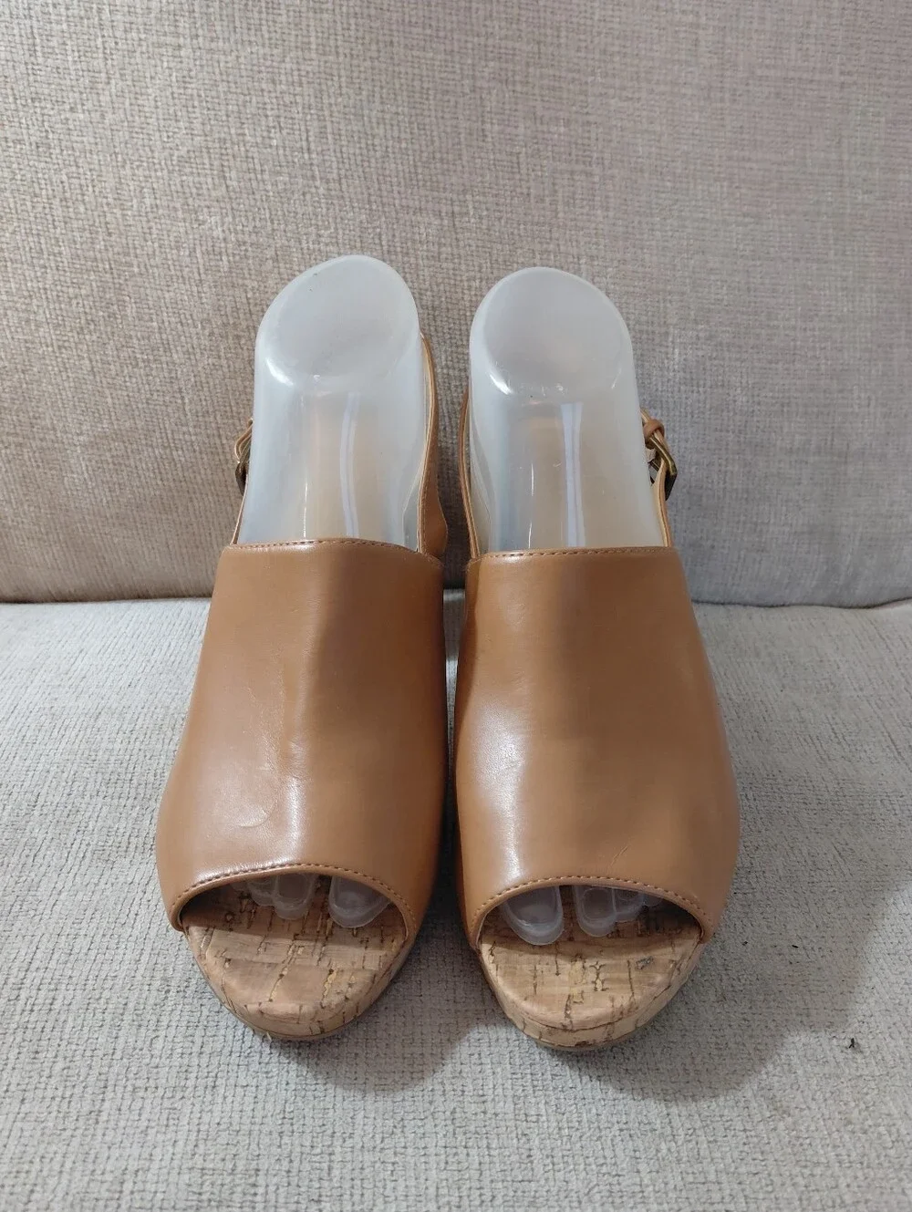 Naturalizer Tan Cork Platform Peep-Toe Block Heel Sandals Size 9.6